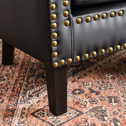 Louis Faux Leather Tufted Club Chair - Black Accent Chair | Decorative Accent Chairs | Kinwell Furniture | Modern Club Chairs | Barrel Club Chair | Nailhead Trim Chair | Contemporary Faux Leather Chair | Elegant Black Chair